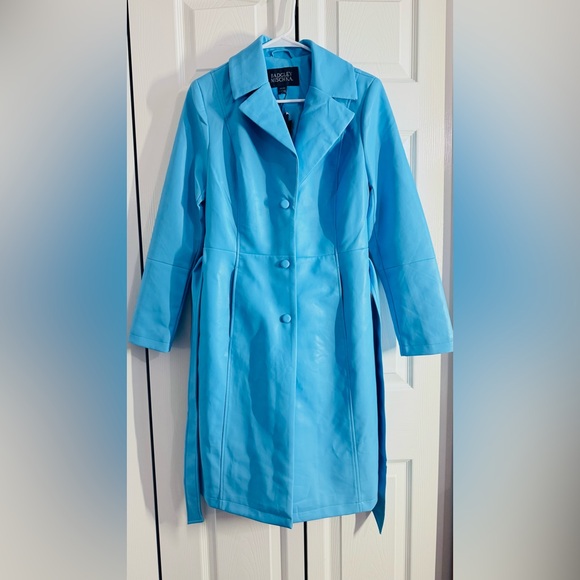 Badgley Mischka Women's Sea Blue Single-Breasted Sleek Cut Trench Coat - XS -NWT - Picture 2 of 10